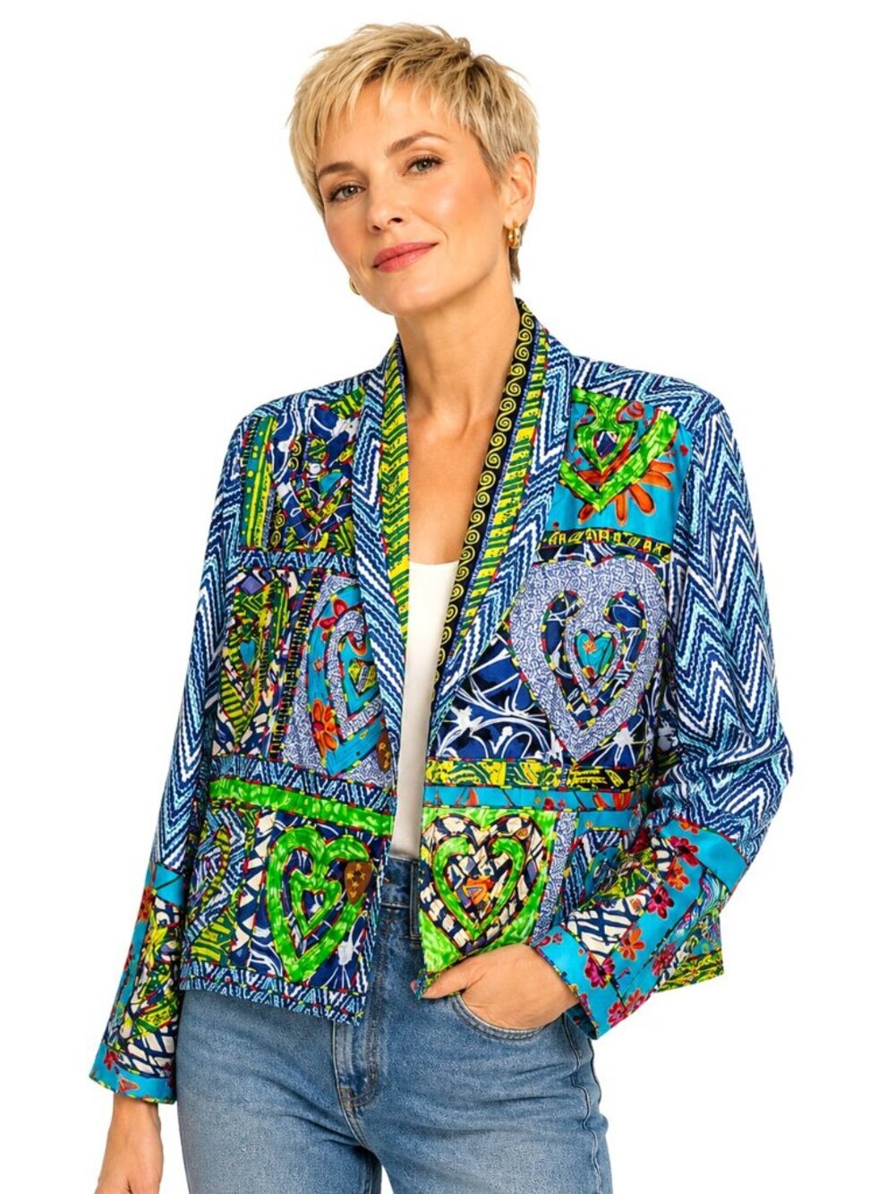Vintage Sandy Starkman Quilted Hearts Patchwork Jacket